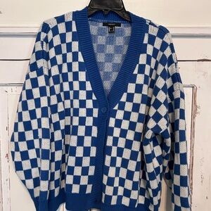 Forever 21 Blue and White Checkered Cardigan